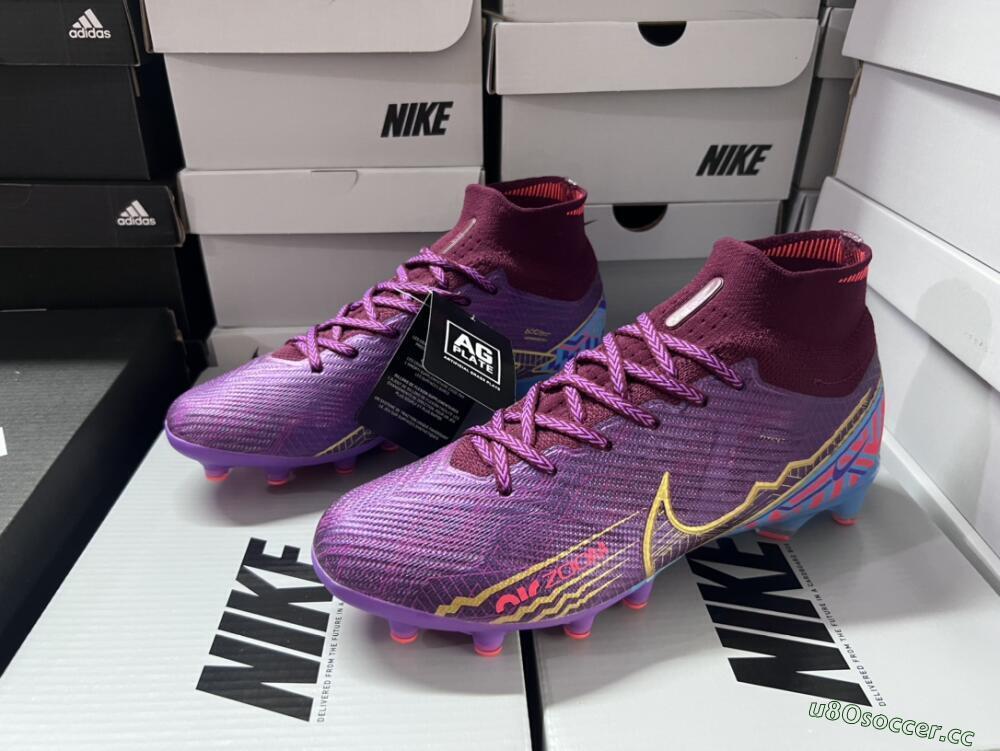 Men's Nike Air Zoom Mercurial Superfly 9 Elite AG Artificial Grass High-Tops Football Boots - Red/Gold/Blue