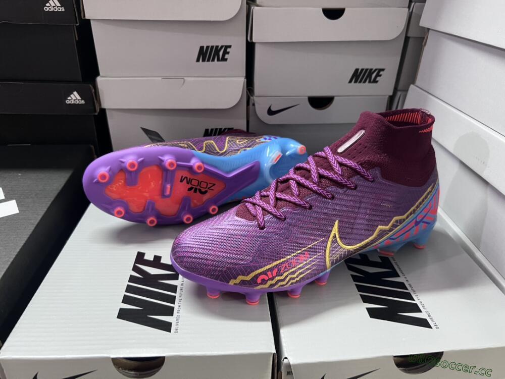 Men's Nike Air Zoom Mercurial Superfly 9 Elite AG Artificial Grass High-Tops Football Boots - Red/Gold/Blue