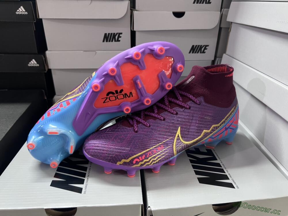 Men's Nike Air Zoom Mercurial Superfly 9 Elite AG Artificial Grass High-Tops Football Boots - Red/Gold/Blue