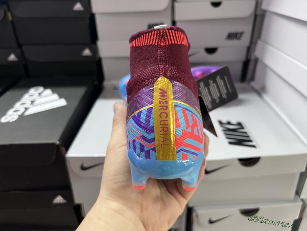 Men's Nike Air Zoom Mercurial Superfly 9 Elite AG Artificial Grass High-Tops Football Boots - Red/Gold/Blue