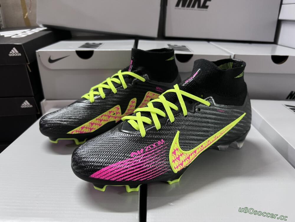 Men's Nike Air Zoom Mercurial Superfly 9 Elite FG Firm Ground High-Tops Football Boots - Black/Yellow/Pink