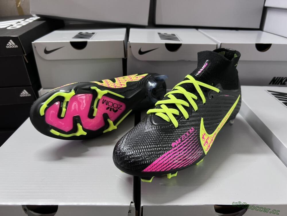 Men's Nike Air Zoom Mercurial Superfly 9 Elite FG Firm Ground High-Tops Football Boots - Black/Yellow/Pink