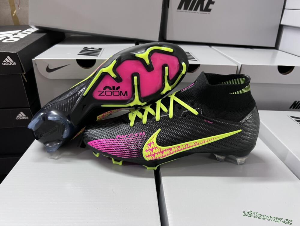 Men's Nike Air Zoom Mercurial Superfly 9 Elite FG Firm Ground High-Tops Football Boots - Black/Yellow/Pink