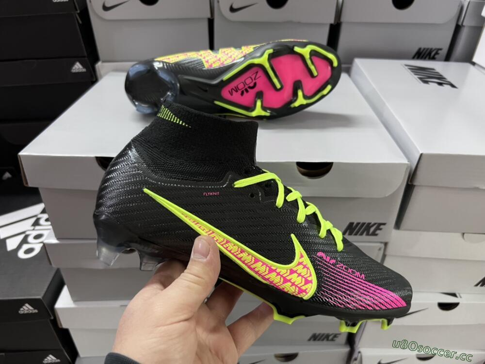 Men's Nike Air Zoom Mercurial Superfly 9 Elite FG Firm Ground High-Tops Football Boots - Black/Yellow/Pink
