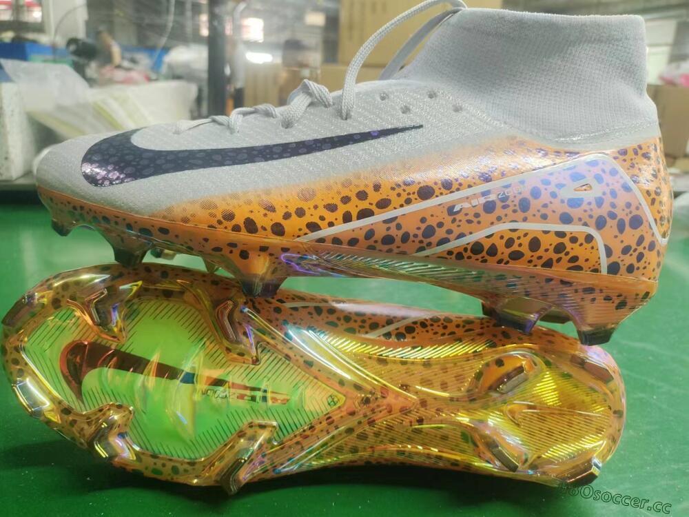Men's Nike Air Zoom Mercurial Superfly 10 Elite FG Firm Ground High-Tops Football Boots - Grey/Leopard/Gold