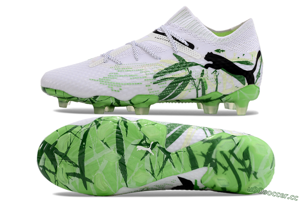Men's Puma Future 7 Ultimate FG Firm Ground Low-Tops Football Boots - White/Black/Green 1