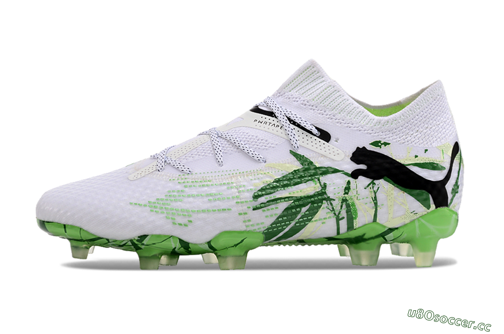 Men's Puma Future 7 Ultimate FG Firm Ground Low-Tops Football Boots - White/Black/Green 0