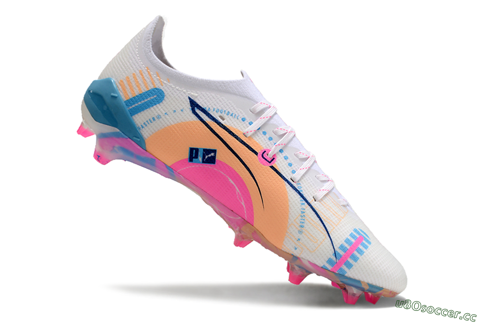 Men's Puma Ultra 5 Ultimate FG Firm Ground Low-Tops Football Boots - White/Pink/Yellow/Blue 4