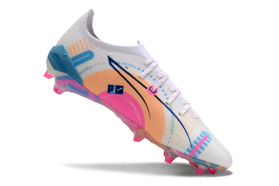 Men's Puma Ultra 5 Ultimate FG Firm Ground Low-Tops Football Boots - White/Pink/Yellow/Blue