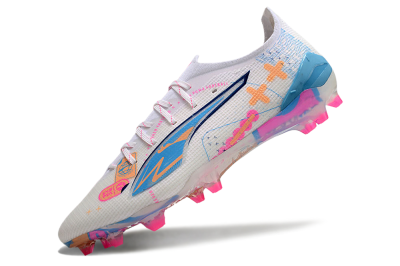 Men's Puma Ultra 5 Ultimate FG Firm Ground Low-Tops Football Boots - White/Pink/Yellow/Blue