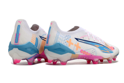 Men's Puma Ultra 5 Ultimate FG Firm Ground Low-Tops Football Boots - White/Pink/Yellow/Blue