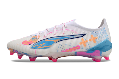 Men's Puma Ultra 5 Ultimate FG Firm Ground Low-Tops Football Boots - White/Pink/Yellow/Blue