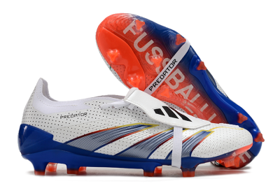Men's Adidas Predator Elite Foldover Tongue Euphoria FG Firm Ground Low-Tops Football Boots - White/Silver/Blue