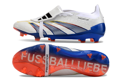 Men's Adidas Predator Elite Foldover Tongue Euphoria FG Firm Ground Low-Tops Football Boots - White/Silver/Blue