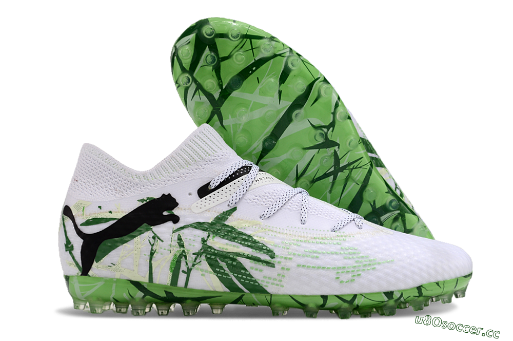 Men's Puma Future 7 Ultimate MG Multi Ground Low-Tops Football Boots - White/Black/Green 2
