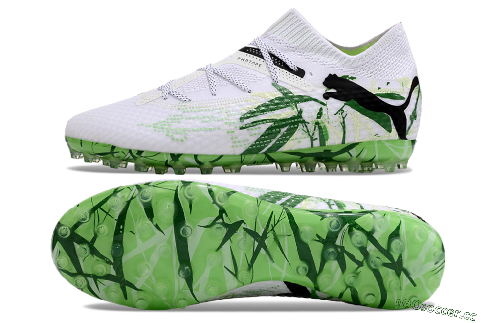 Men's Puma Future 7 Ultimate MG Multi Ground Low-Tops Football Boots - White/Black/Green 1