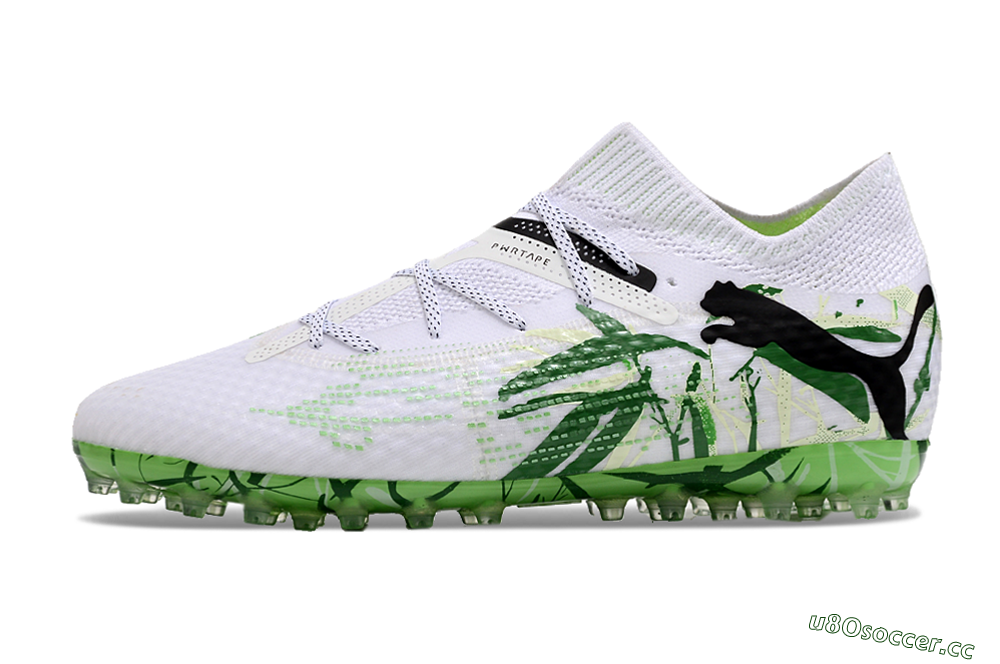 Men's Puma Future 7 Ultimate MG Multi Ground Low-Tops Football Boots - White/Black/Green 0