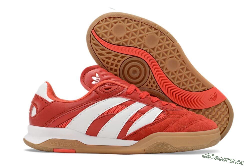 Unisex Adidas Predator Mundial IC Indoor & Futsal Low-Tops Football Shoes - Red/White/Brown 2