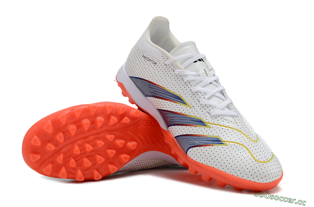 Men's Adidas Predator 24 Elite TF Artificial Turf Low-Tops Football Shoes - White/Silver/Red 3