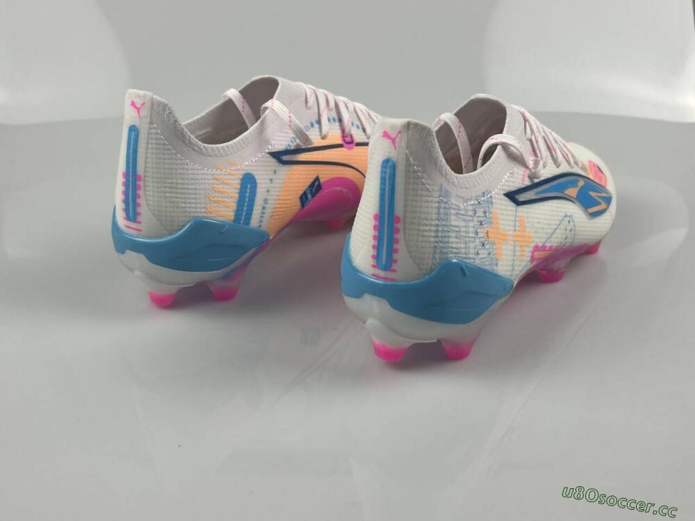 Men's Puma Ultra 5 Ultimate FG Firm Ground Low-Tops Football Boots - White/Pink/Yellow/Blue