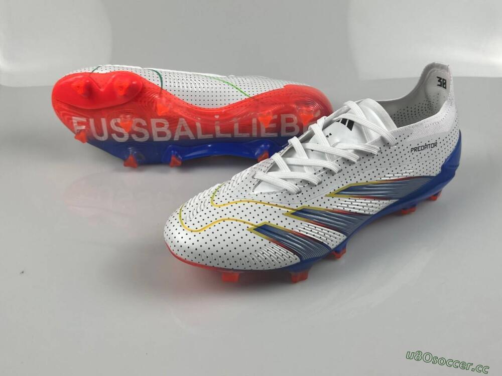 Men's Adidas Predator 24 Elite Euphoria FG Firm Ground Low-Tops Football Boots - White/Silver/Blue