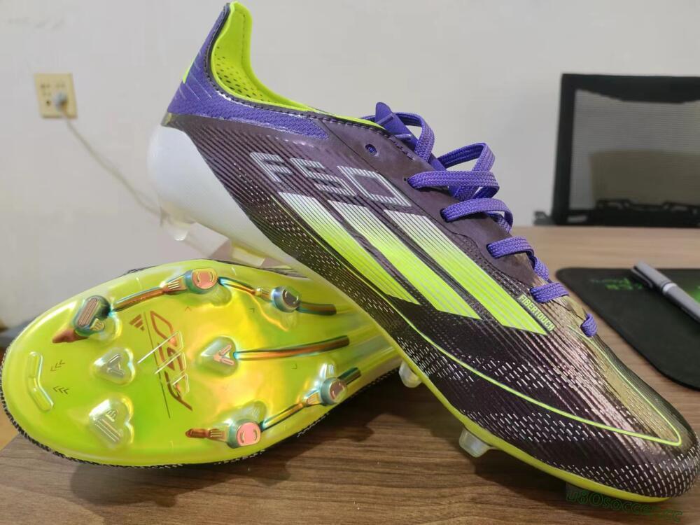 Men's Adidas F50 Adizero FG Firm Ground Low-Tops Football Boots - Purple/Yellow/White