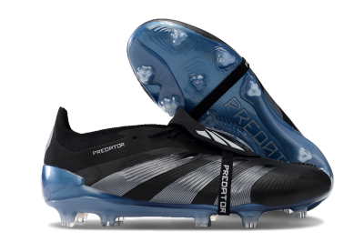 Men's Adidas Predator Elite Tongue FG Firm Ground Low-Tops Football Boots - Black/Silver/Blue