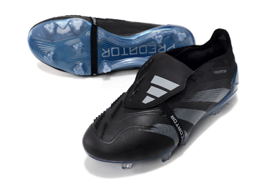 Men's Adidas Predator Elite Tongue FG Firm Ground Low-Tops Football Boots - Black/Silver/Blue