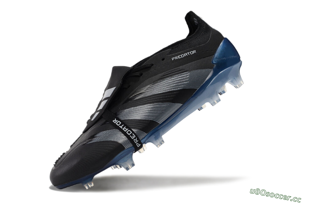 Men's Adidas Predator Elite Tongue FG Firm Ground Low-Tops Football Boots - Black/Silver/Blue 5