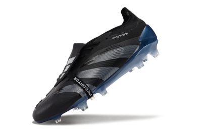 Men's Adidas Predator Elite Tongue FG Firm Ground Low-Tops Football Boots - Black/Silver/Blue