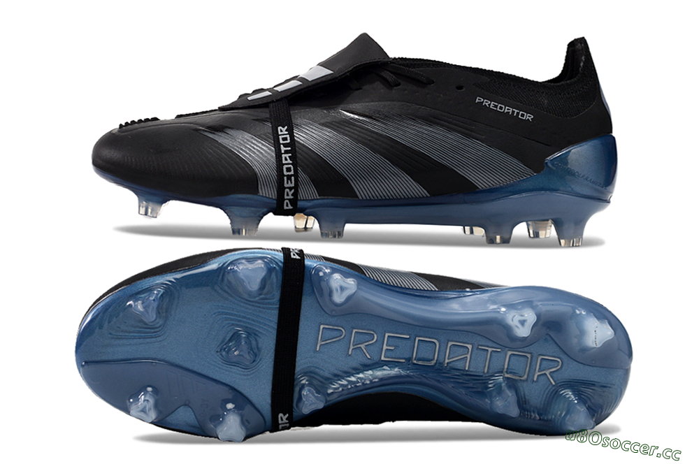 Men's Adidas Predator Elite Tongue FG Firm Ground Low-Tops Football Boots - Black/Silver/Blue 1