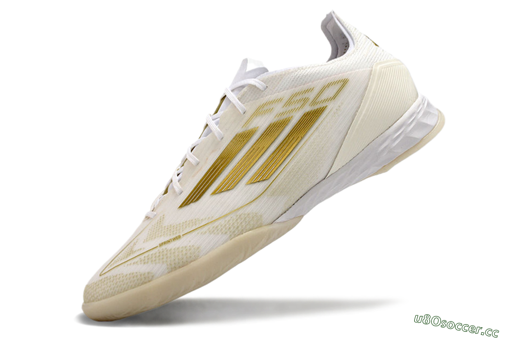Men's Adidas F50 Pro IC Indoor & Futsal Low-Tops Football Shoes - Beige/White/Gold 5
