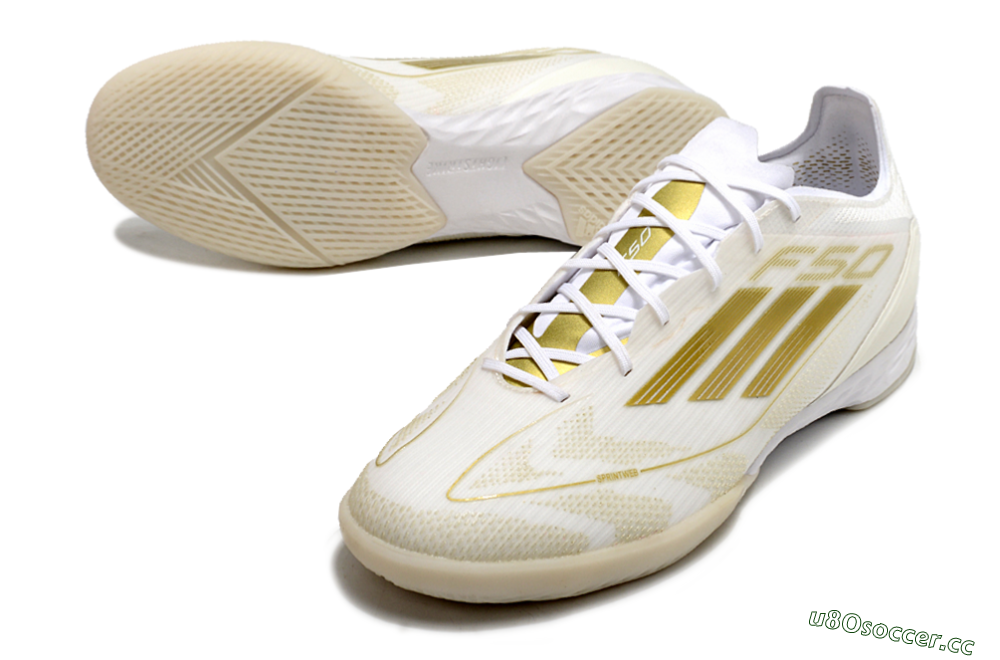 Men's Adidas F50 Pro IC Indoor & Futsal Low-Tops Football Shoes - Beige/White/Gold 3