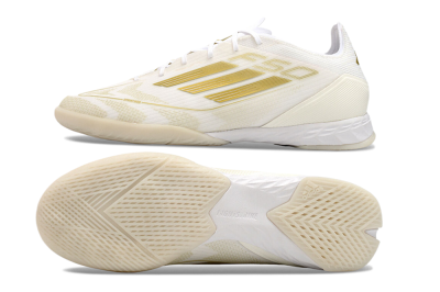 Men's Adidas F50 Pro IC Indoor & Futsal Low-Tops Football Shoes - Beige/White/Gold