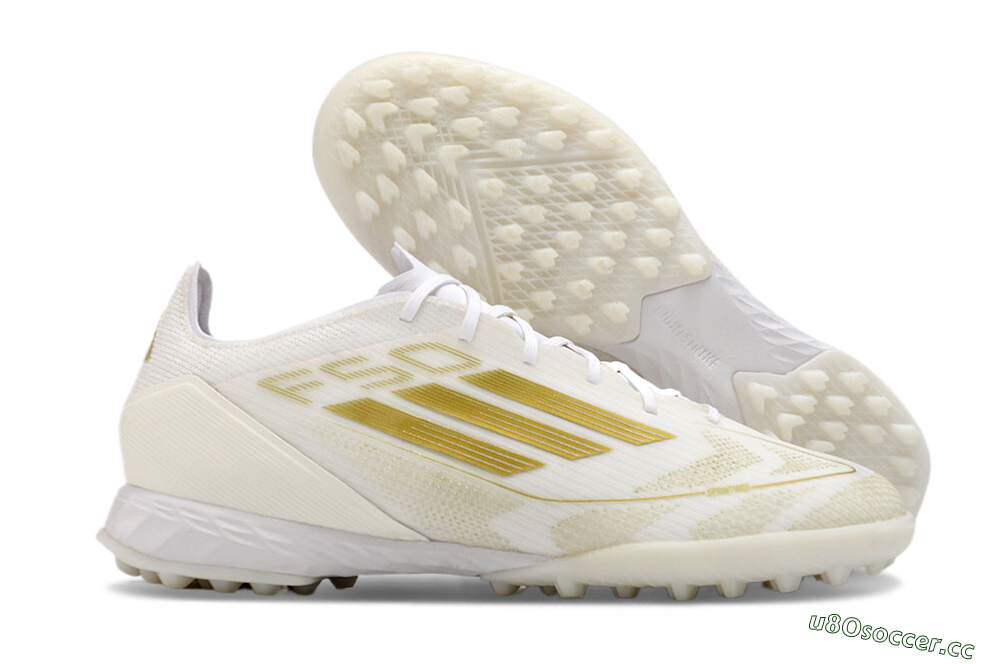 Men's Adidas F50 Pro TF Artificial Turf Low-Tops Football Shoes - Beige/White/Gold 2