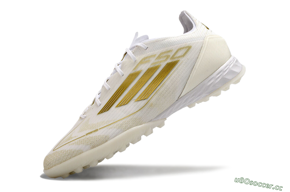 Men's Adidas F50 Pro TF Artificial Turf Low-Tops Football Shoes - Beige/White/Gold 5