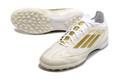 Men's Adidas F50 Pro TF Artificial Turf Low-Tops Football Shoes - Beige/White/Gold
