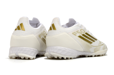 Men's Adidas F50 Pro TF Artificial Turf Low-Tops Football Shoes - Beige/White/Gold