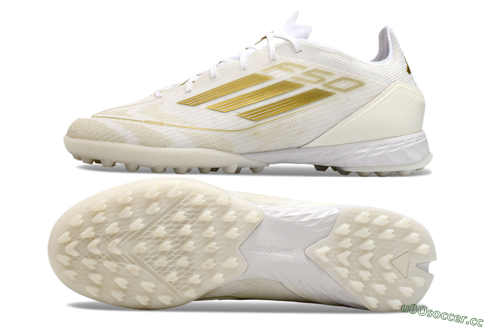 Men's Adidas F50 Pro TF Artificial Turf Low-Tops Football Shoes - Beige/White/Gold 1