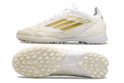 Men's Adidas F50 Pro TF Artificial Turf Low-Tops Football Shoes - Beige/White/Gold