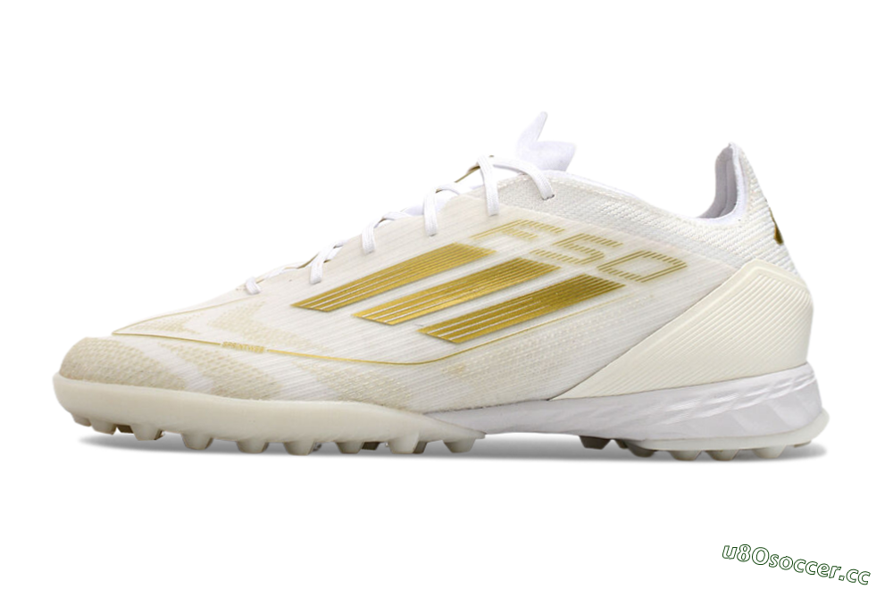 Men's Adidas F50 Pro TF Artificial Turf Low-Tops Football Shoes - Beige/White/Gold 0
