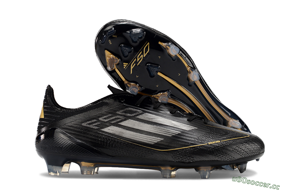Men's Adidas F50 Elite FG Firm Ground Low-Tops Football Boots - Black/Silver/Gold 2