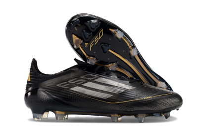 Men's Adidas F50 Elite FG Firm Ground Low-Tops Football Boots - Black/Silver/Gold