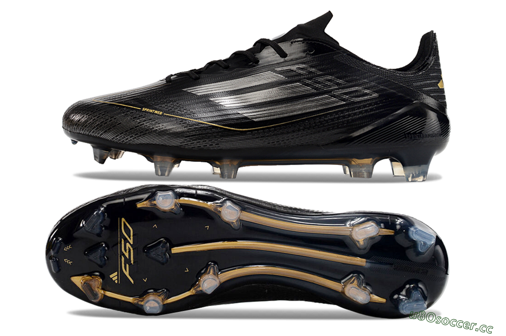 Men's Adidas F50 Elite FG Firm Ground Low-Tops Football Boots - Black/Silver/Gold 1