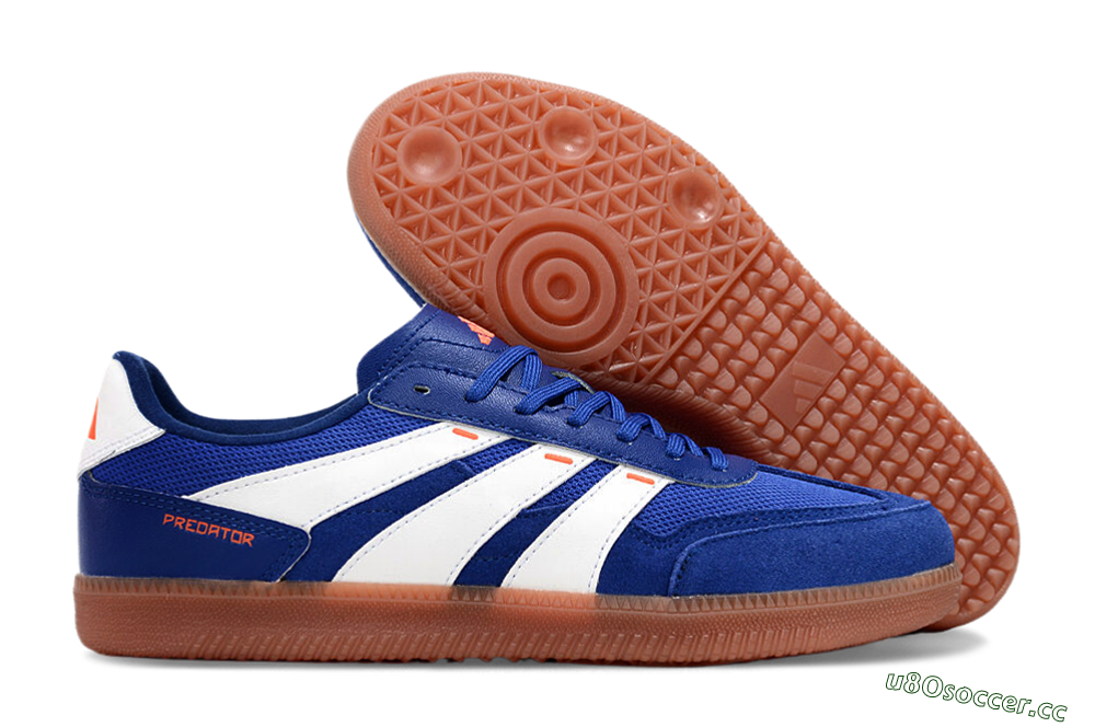 Men's Adidas Predator 24 League Low IC Indoor & Futsal Low-Tops Football Shoes - Blue/White/Brown 2