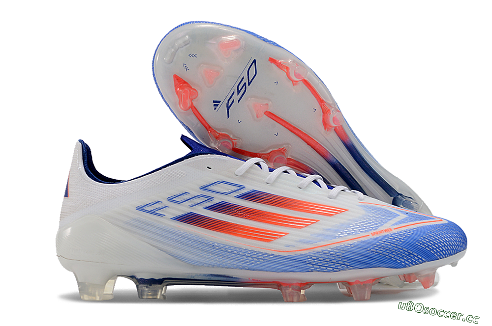 Men's Adidas F50 Adizero FG Firm Ground Low-Tops Football Boots - White/Blue/Pink 2
