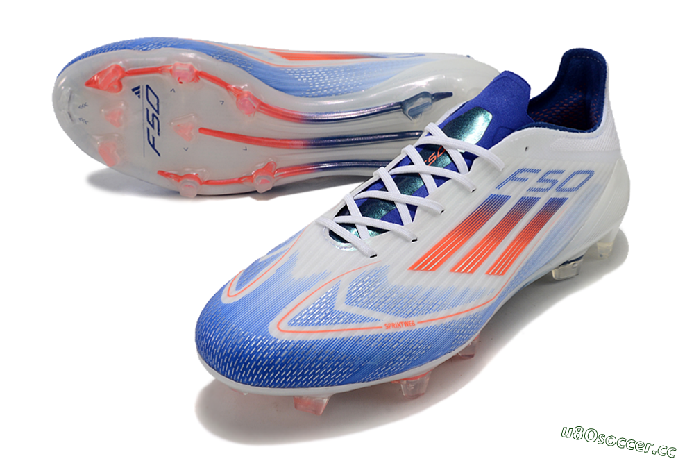 Men's Adidas F50 Adizero FG Firm Ground Low-Tops Football Boots - White/Blue/Pink 3