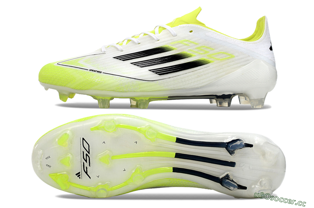Men's Adidas F50 Adizero FG Firm Ground Low-Tops Football Boots - White/Yellow/Black 1