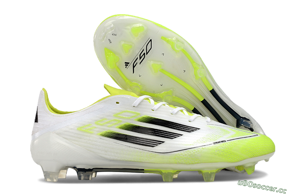 Men's Adidas F50 Adizero FG Firm Ground Low-Tops Football Boots - White/Yellow/Black 2