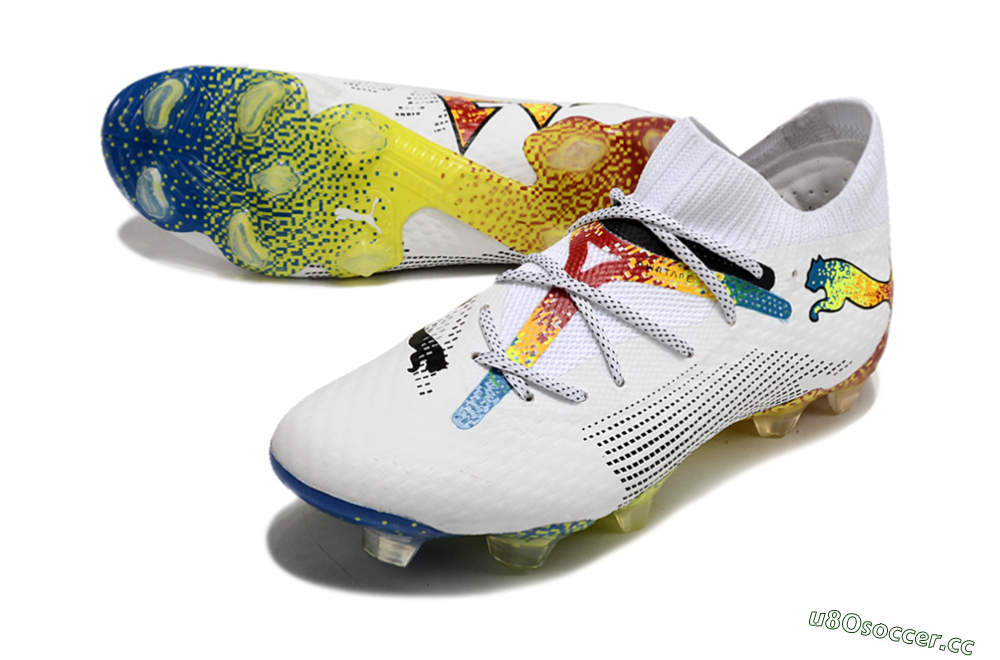 Men's Puma Future Ultimate FG Firm Ground Low-Tops Football Boots - White/Blue/Red 3